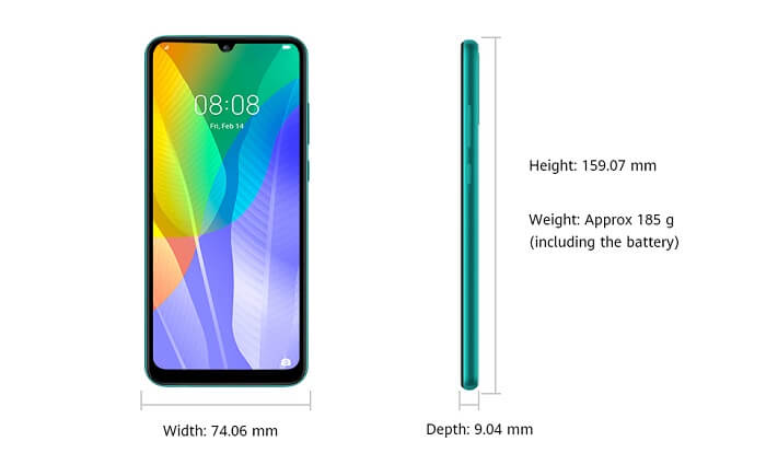 اندازه و ابعاد گوشی y6p Huawei